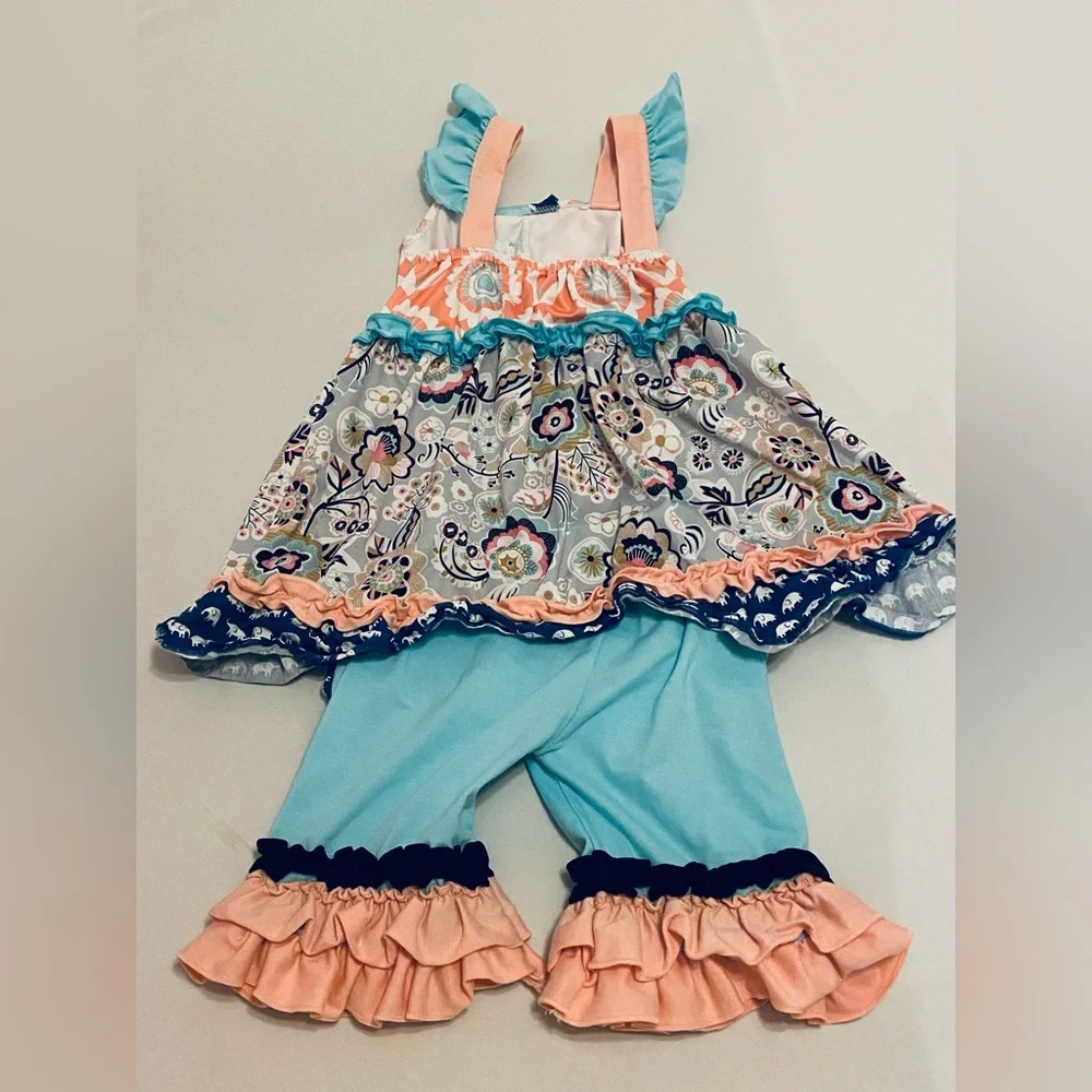 Kids Tutu & Lulu Ruffles Floral Outfit, size 3-4T